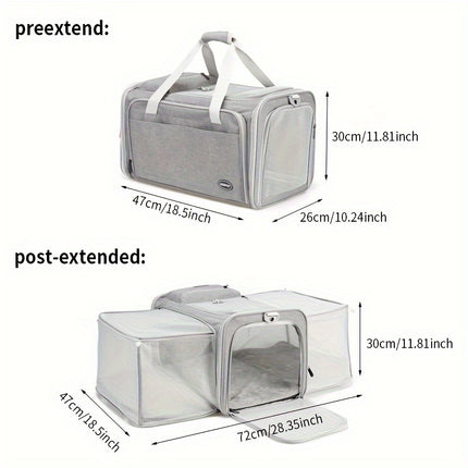 Expandable Large-Capacity Cat Carrier - Portable Linen Pet Travel Bag with Zipper Closure for Two Cats, Ideal for Outdoor Use