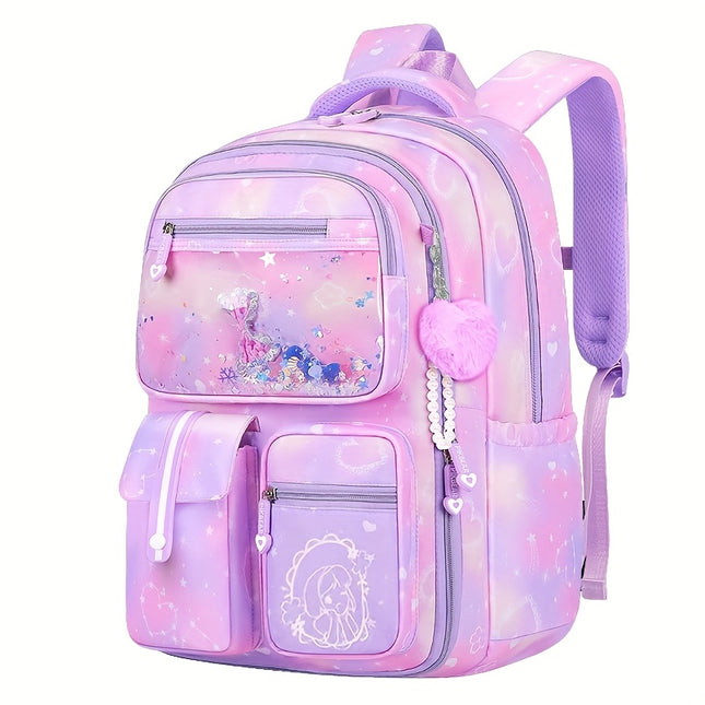 Backpack with Large Storage Space, Cute Pink Double Shoulder Bag, Lightweight High-Quality 17-Inch School Bag.