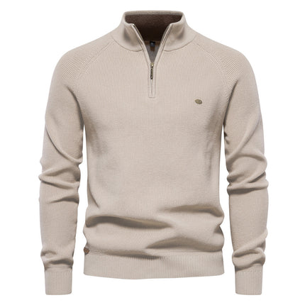 Men's Zipper Stand Collar Knitted Sweater Fashion Slim Solid Color