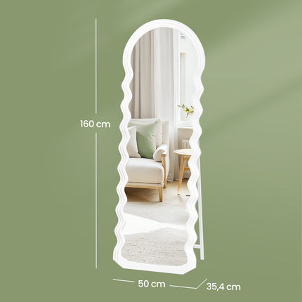 Full-Length Mirror, 160 x 50 cm, Irregular Wavy Design with Stand, MDF Frame, for Bedroom, Living Room