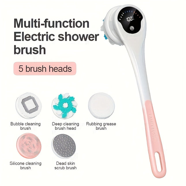 Electric Body Brush for Shower, USB Rechargeable Body Brush, Long Handle Shower Brush,