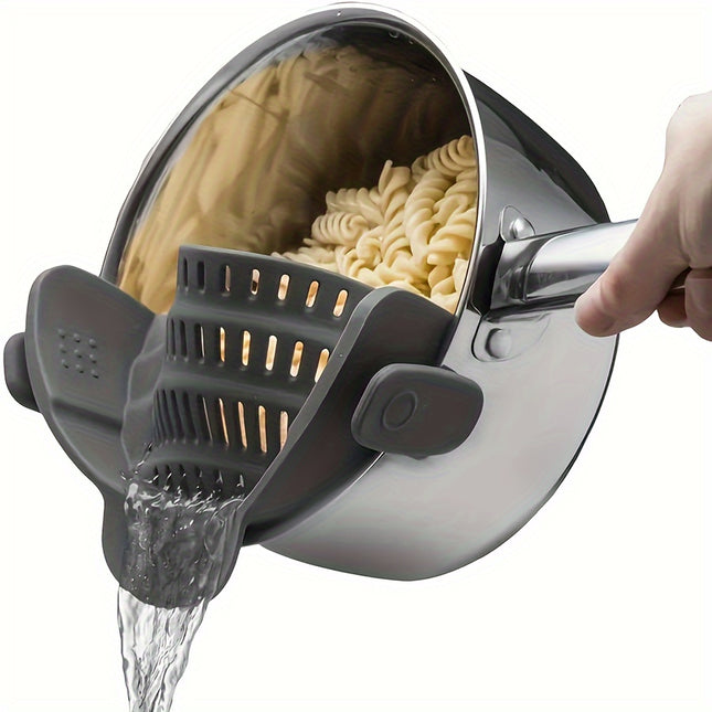 1pc Adjustable Silicone Clip-On Strainer - Hands-Free, Easy Food Drainage, Fits All Bowls And Pots -