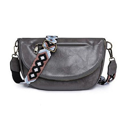 Dark Grey Wide Strap PU Leather Crossbody Bag