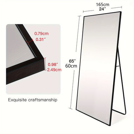 65" * 24 ", Floor Standing Mirror, Unique Vertical Mirror, Black Metal Frame Mirror