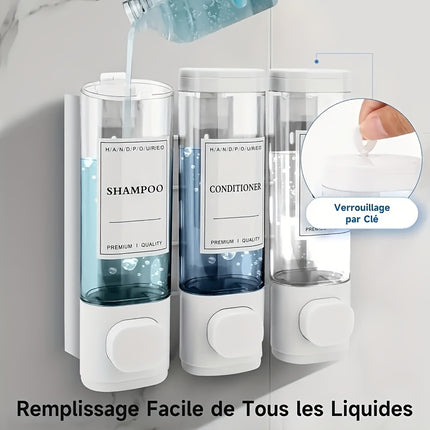 Wall-Mounted Soap Liquid Dispenser, Shower Gel Dispenser, Three-In-One Shampoo And Conditioner Dispenser,