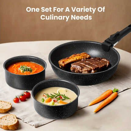 Cookware Set - Pots and Pans Set with Detachable Handle, Induction, Dishwasher Oven Safe