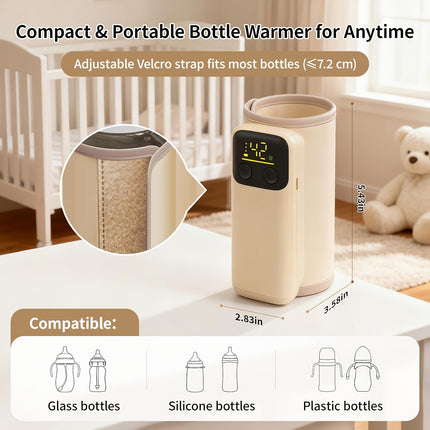 Bottle Warmer with Battery | Suitable for Breastmilk and Formula Feeding, Waterless Heating System,