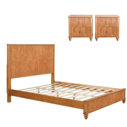 3-Piece Bedroom set with a Queen Size Bed and 2 Nightstands, Natural