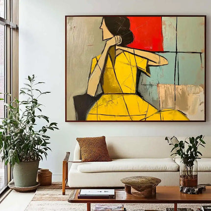 Abstract Woman  Handmade Oil Painting Large Brown Green Texture Painting Vintage Abstract People Art Wabi Sabi Wall Art