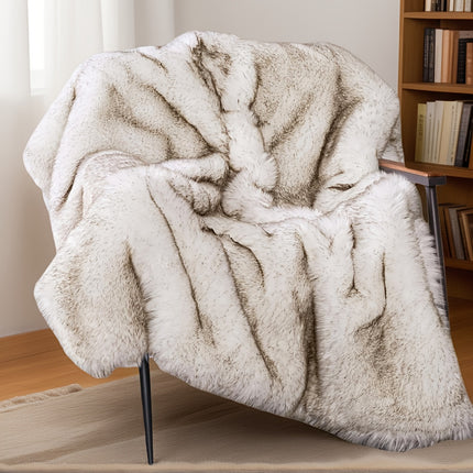 Reversible Faux Fur Blanket - Oversized 60"x80" Plush Mink & Beige/White/Gray Cozy Throw for Bed, Couch