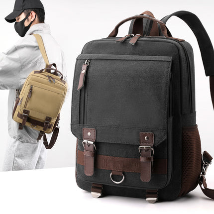 Men'S Backpack  New Washed Canvas, Dual Shoulder Straps, Multifunctional Retro Laptop Backpack,