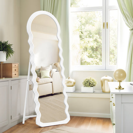 Full-Length Mirror, 160 x 50 cm, Irregular Wavy Design with Stand, MDF Frame, for Bedroom, Living Room