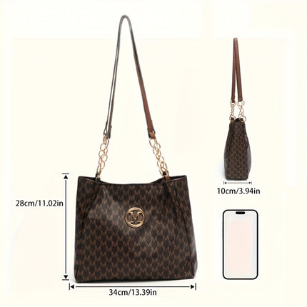 Women's PU Vintage Character 'M' Print Handbag & Crossbody Bag with M Hardware