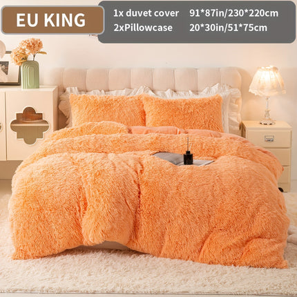 3pcs Solid Color Polyester Plush Duvet Cover Set, Winter Bedding, Machine Washable, Zipper Closure, 250-300g Fabric, Active Print, No Filler, Pillowcases Included