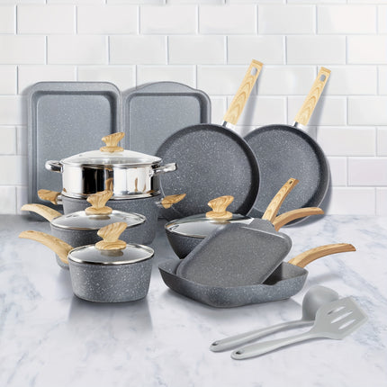 Mix Patio 17 Pieces Induction Cookware Set, Green Granite Pots And Pans Set,