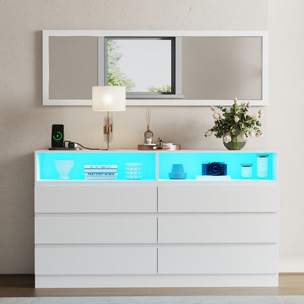 Full Length Mirror 48"x16", Storage Cabinet With LED Light, White Cabinet Organizer With Power Outlet,