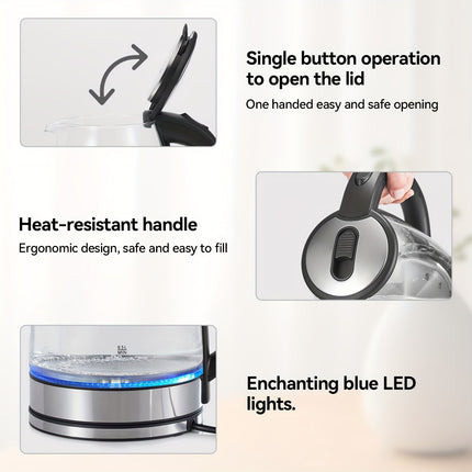 60.87oz Blue Glass Intelligent Electric Water Heater for Home Use, Instant Boil with Automatic Power Cut