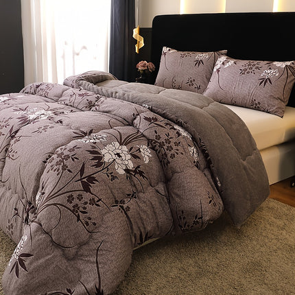 1pc Luxury Dark Grey Purple Floral Bedspread