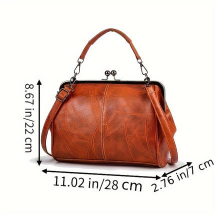 Women'S Geometric Striped Faux Leather Crossbody Bag with Removable Strap, Kiss Lock Closure