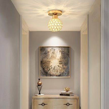 1pc Modern Ceiling Light with Metallic Finish, Round Crystal Shade, E26 Base - Perfect for Hallways