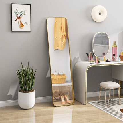 Full length mirror 160x40cm, beautiful bathroom mirror in gold, tapered standing mirror