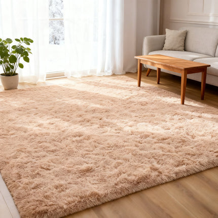 Beige Plush Carpet Measuring 245X305Cm, Designed As a Flame-Resistant Shag Area Rug