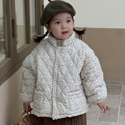Girls Padded Cotton Clothes Fleece Thickened Floral Kids' Overcoat