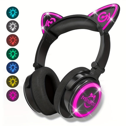 Cat Wireless 5.0 Wireless Headphones with Cat Ear & 7-Color LED Light, Cancelling,
