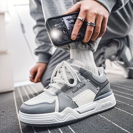 Men'S Skate Sneakers - All-Season Low-Top Skateboard Shoes with Thick Cushioned PVC Sole,