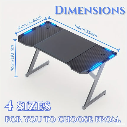 Y-Shaped Gaming Desk with RGB LED Lights Carbon Fiber Surface Computer Table Ergonomic Computer Desk