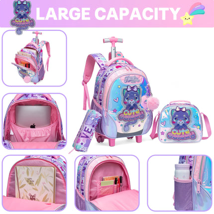 3pcs Purple Pink Series Integrated Rolling Backpack Set Rolling Backpack, Shoulder Bag, Pencil Case