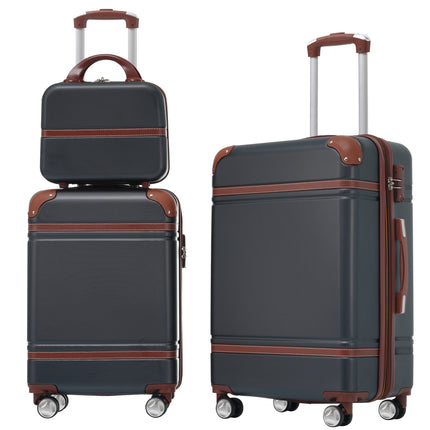 Hardshell Luggage Sets 3 Pieces with TSA Lock, Lightweight, Black, ABS Material, 20'+24' Spinner Suitcases and Cosmetic Case