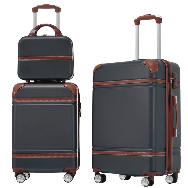 Hardshell Luggage Sets 3 Pieces with TSA Lock, Lightweight, Black, ABS Material, 20'+24' Spinner Suitcases and Cosmetic Case