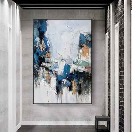 Handmade Oil Painting Canvas Wall Art Decoration Modern Abstract Texture Blue And Green For Home Living Room Decor Entrance Niche Art Installation Rolled Frameless Unstretched Painting