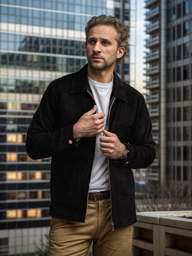 Simple Men's Suede Fabric Jacket Solid Color Fashion City