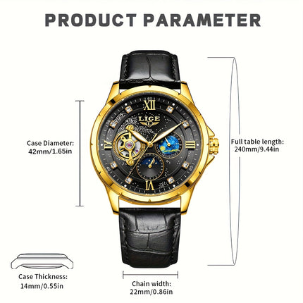 Men'S Luxury Mechanical Watch | Business Style, Mixed Color, Rhinestone Inlay, Transparent Bottom Cover,