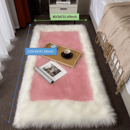 1pc Plush Bedroom Mat Indoor Simple Long Pile Washable Thickened 6cm Artificial Wool Mat