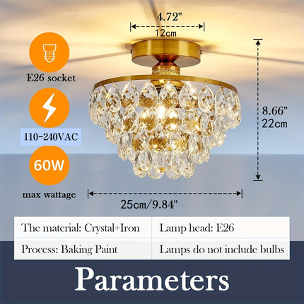 1 Modern E26 Small Crystal Pendant Light Semi-Recessed Ceiling Lamp for Farmhouse