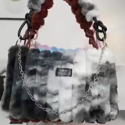 Detachable and Adjustable Strap, Tie-Dye Plush Feel, for Women, Zippered Large Bag