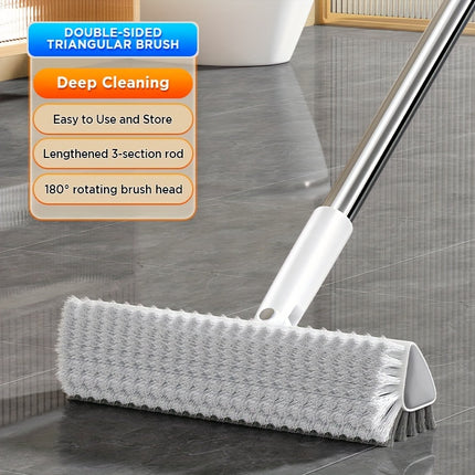 Heavy-Duty Double-Sided Floor Scrub Brush with V-Shaped Triangle Head - Stiff Bristles for Deep Cleaning Corners,