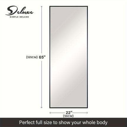 Full Body Mirror, Large Mirror, Bedroom Mirror With Black Aluminium Frame, Black, 65"x22"