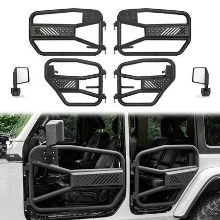20391 48mm Tube Doors Tubular Half Doors with Side View Mirror Compatible with 2018-2024 Jeep Wrangler JL JLU & Gladiator JT 4XE Safari Off Road Summer Trail Adventure-US Flag Style( 4 PCS tube doors)