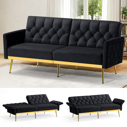 Sofa Bed With Adjustable Armrests & Backrests, Modern Recliner Sleeper Couch With Tufted Design