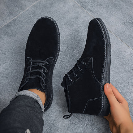 Men'S Casual Fashion Sneakers - Low Top Lace-Up Boots, Solid Color, All-Season, with PU Upper