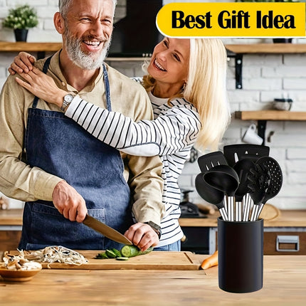 9pcs Silicone Kitchen Set with a Holder, Non-Stick Cookware Featuring Stainless Steel Handles,