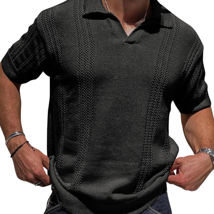 European And American Fashion Men's Knitted Polo Shirt Short Sleeve V-neck Hollow