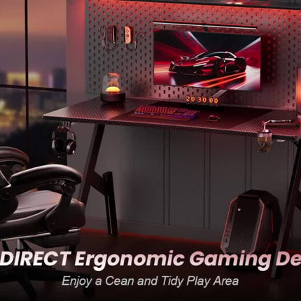 Gaming Table, Ergonomic Carbon Fiber Gamer Table, 120/140cm Computer Table with Cup Holder