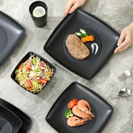 16pcs Plastic Cutlery Set - Featuring a Classic Square Lightweight Design, Includes Dinner Plates
