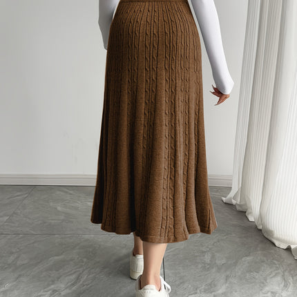 Women's Elegant Long Ribbed Skirt - Solid Color Fall Winter Casual to Formal Wear, Hand Wash/Dry Clean