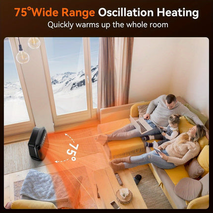 1500W Portable Heater with Thermostat, 24H Timer, 75°Oscillation, ECO Mode